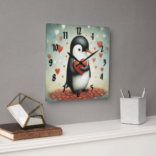 Penguin Love 1 Square Wall Clock