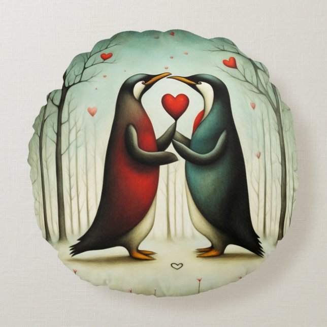 Penguin Love 2 Round Cushion (Front)