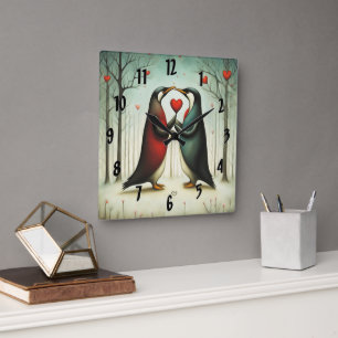 Penguin Love 2 Square Wall Clock