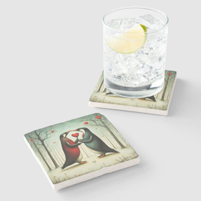 Penguin Love 2 Stone Coaster (Side)
