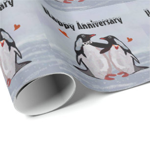 Penguin Love Anniversary Wrapping Paper