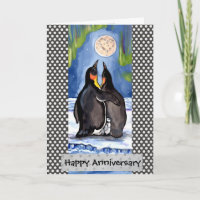 Penguin Love Aurora Anniversary Card Personalise