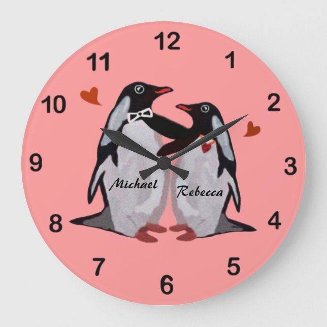 Penguin Love Custom Couple's Name Clock (Front)