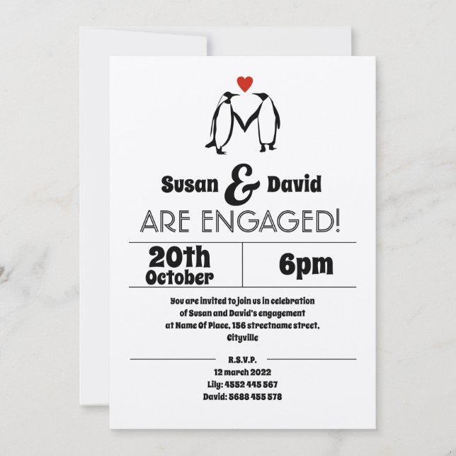 Penguin Love Engagement Invitation (Front)