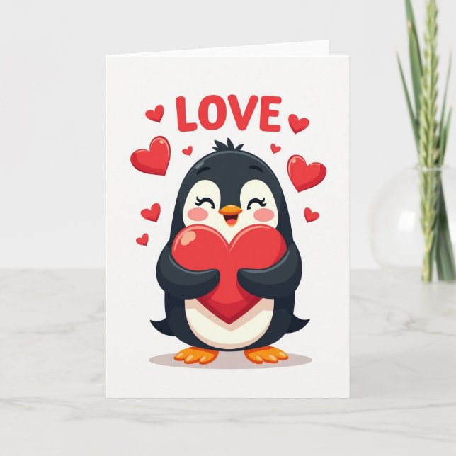 Penguin Love Heart Card (Front)