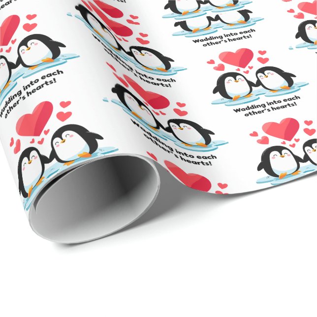 Penguin Love Pack Waddling Each Other's Hearts! Wrapping Paper (Roll Corner)