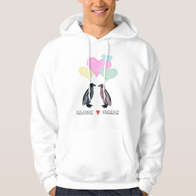 Penguin Love Personalised Couple Name Hoodie (Front)