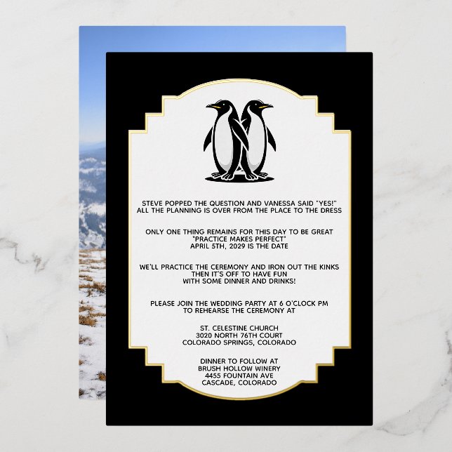 Penguin Love Rehearsal Dinner Invitation (Front/Back)