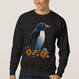 Penguin Lover Artwork Flowers Animal Motif Penguin Sweatshirt