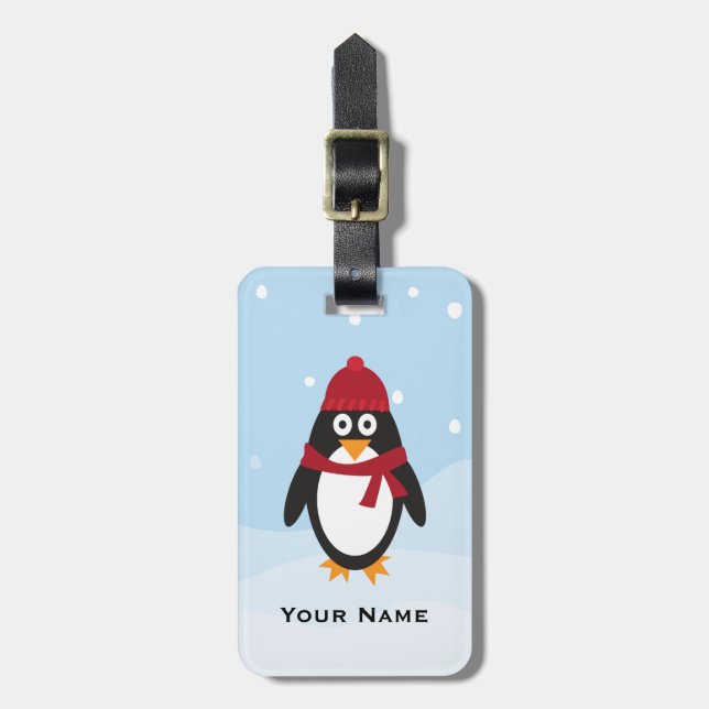 Penguin Luggage Tag Winter Holidays and Christmas (Front Vertical)