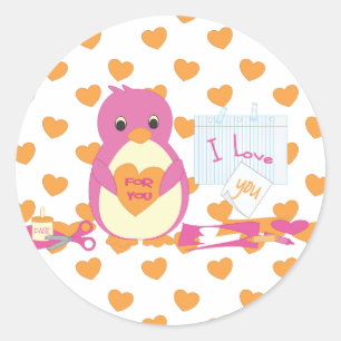 Penguin Making Valentines Classic Round Sticker