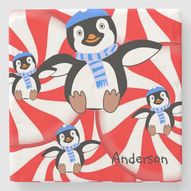Penguin Marble Stone Coaster Christmas (Front)