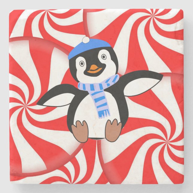 Penguin Marble Stone Coaster Christmas (Front)