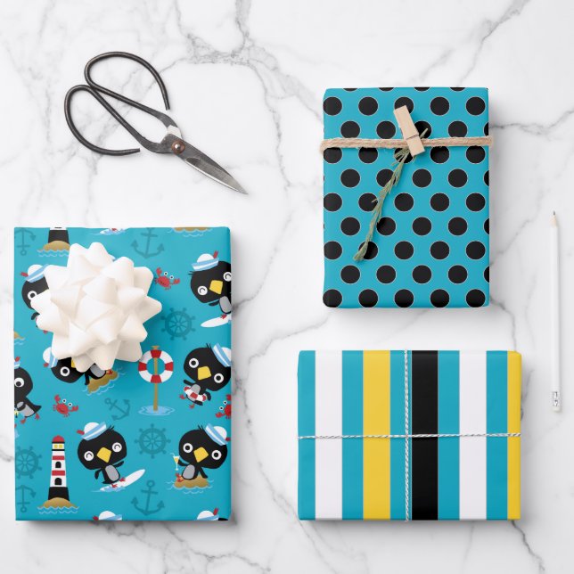 Penguin Marine Life Wrapping Paper Set (Front)