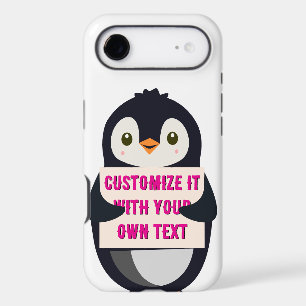 Penguin mascot holding a sign for custom text