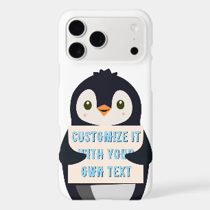 Penguin mascot holding a sign for custom text