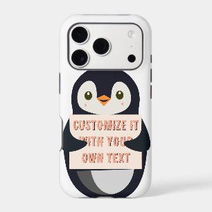 Penguin mascot holding a sign for custom text