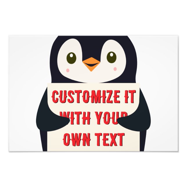 Penguin mascot holding a sign for custom text (Front)