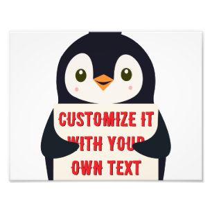 Penguin mascot holding a sign for custom text
