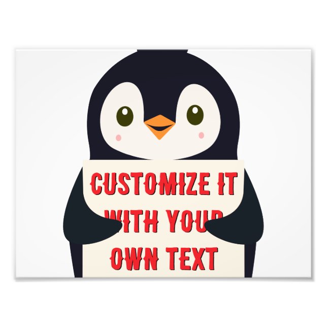 Penguin mascot holding a sign for custom text (Front)