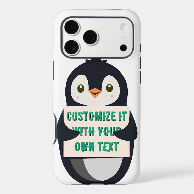 Penguin mascot holding a sign for custom text (Back)