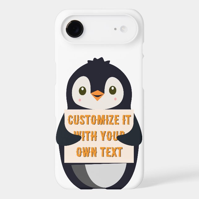 Penguin mascot holding a sign for custom text (Back)