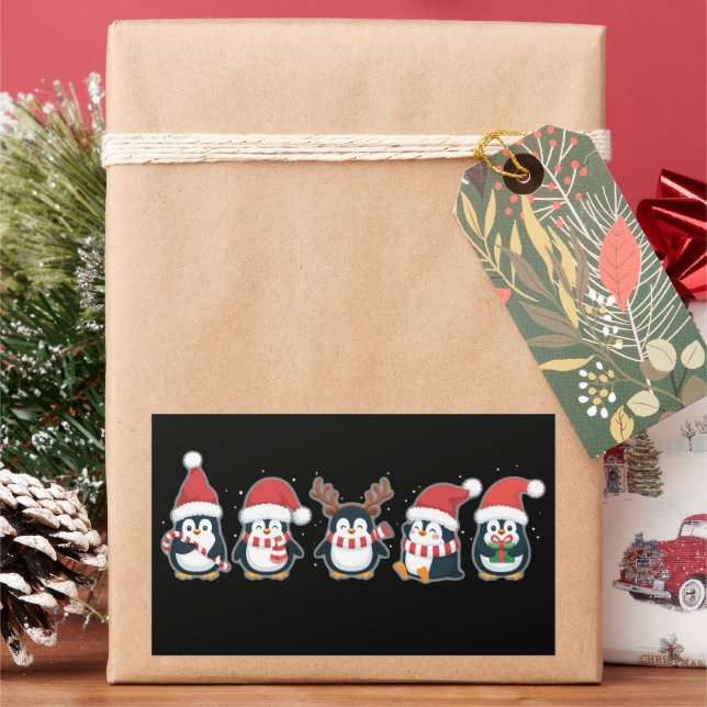 Penguin Merry Christmas North Pole Holiday Animal  Rectangular Sticker (Holiday)
