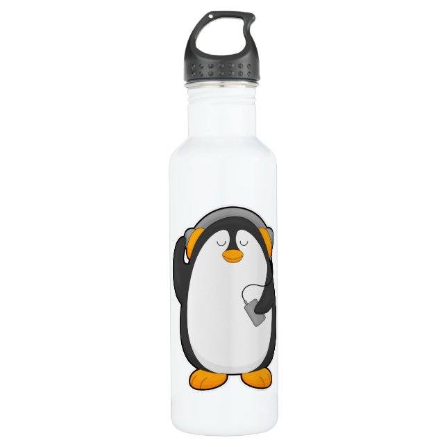 Penguin & Mobile phone with Headset 710 Ml Water Bottle (Front)