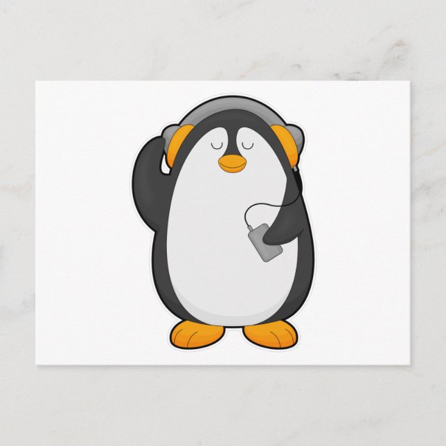 Penguin & Mobile phone with Headset Postcard (Front)