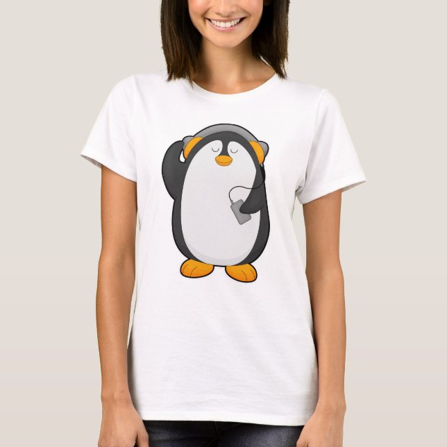 Penguin & Mobile phone with Headset T-Shirt (Front)