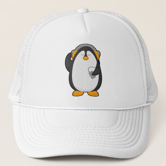 Penguin & Mobile phone with Headset Trucker Hat (Front)
