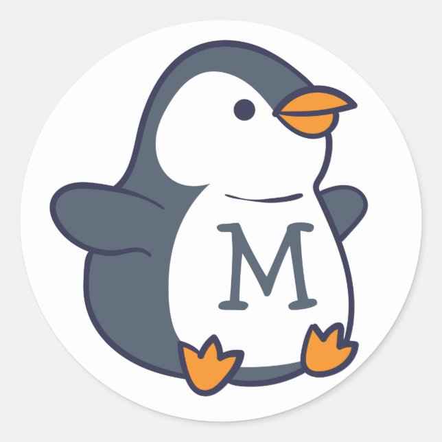 Penguin Monogram Kid's Classic Round Sticker (Front)