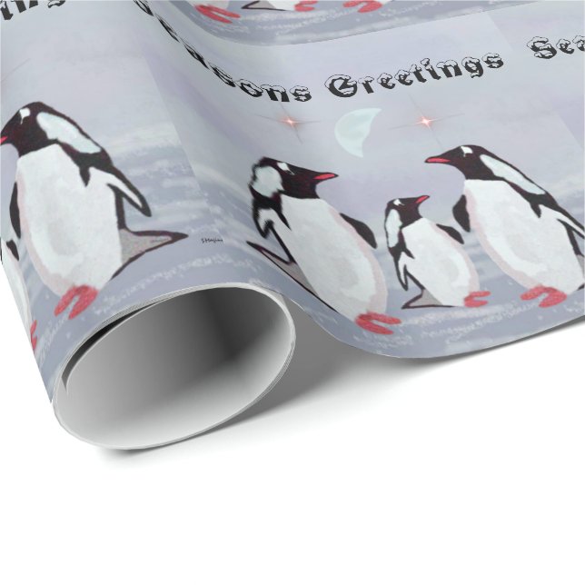 Penguin Moon Seasons Greetings Wrapping Paper (Roll Corner)
