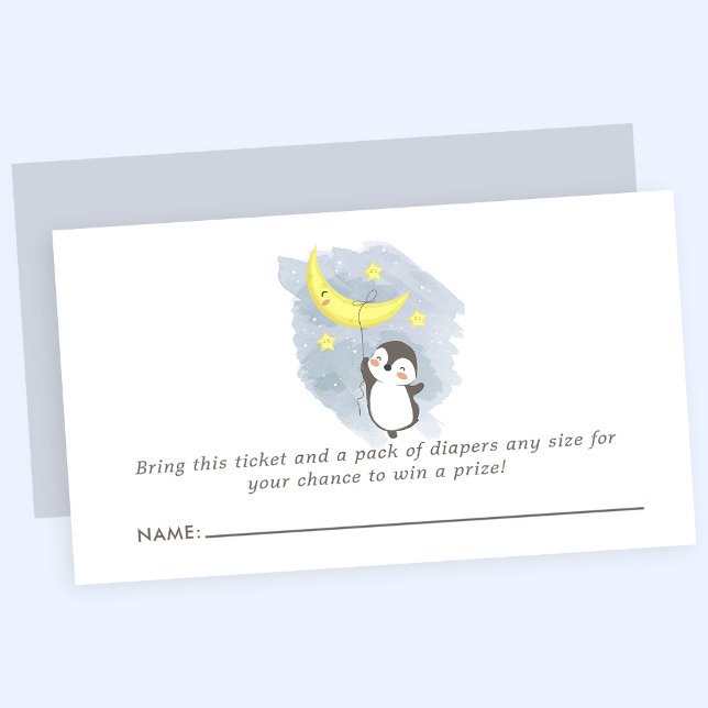 Penguin Moon Watercolor Baby Shower Diaper Raffle Enclosure Card (Creator Uploaded)
