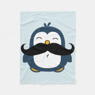 Penguin Moustache Trend Fleece Blanket