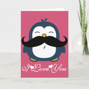 Penguin Moustache Trend I Love You Card