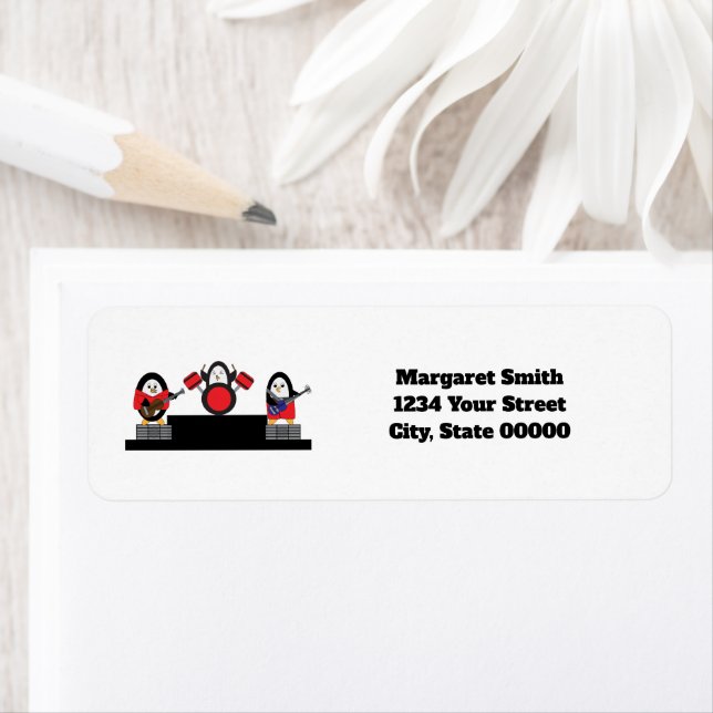 Penguin Music Band Personalise Return Address Label (Insitu)