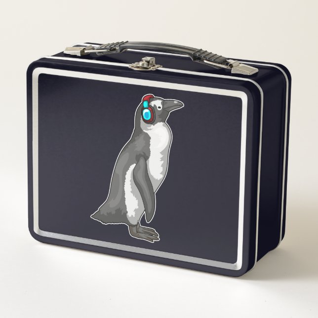 Penguin Music Headphone Metal Lunch Box (Front)