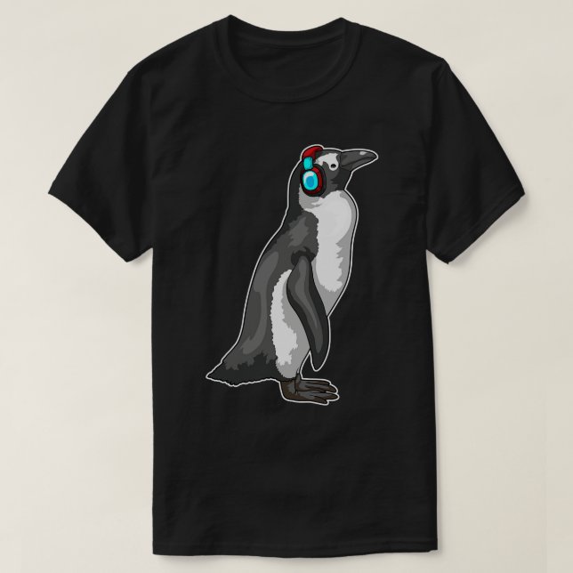 Penguin Music Headphone T-Shirt (Design Front)