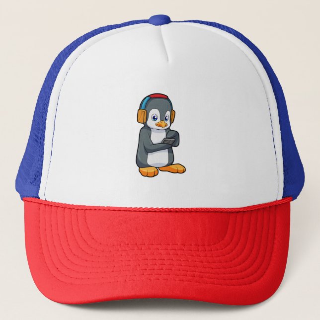 Penguin Music Headphone Trucker Hat (Front)