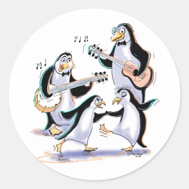 penguin musicans classic round sticker (Front)