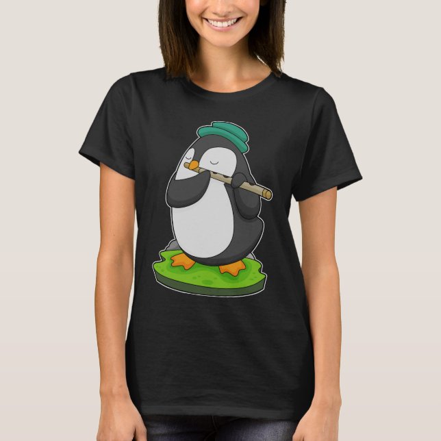 Penguin Musician Flute Music T-Shirt (Front)
