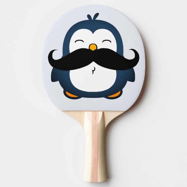 Penguin Mustache Trend Blue Ping Pong Paddle (Front)