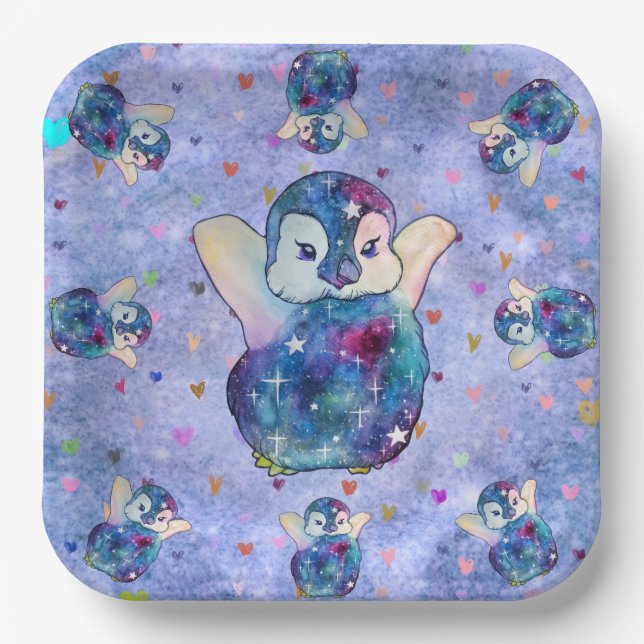 Penguin named Button Paper Plate (Front)