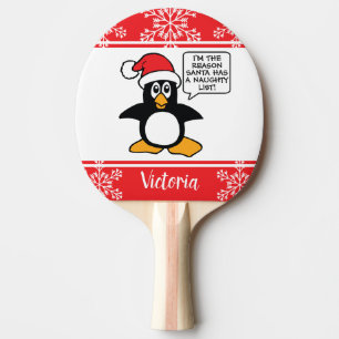 Penguin Naughty List Personalised Christmas Ping Pong Paddle