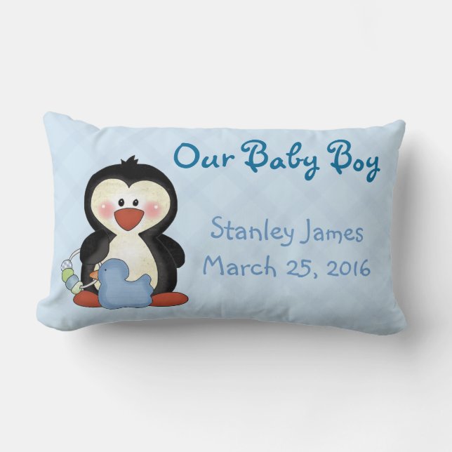 Penguin New Baby Boy Pillow (Front)