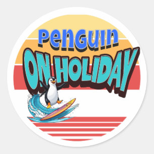 "Penguin on Holiday" Classic Round Sticker