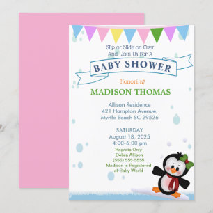 Penguin On Ice Baby Shower Invitation