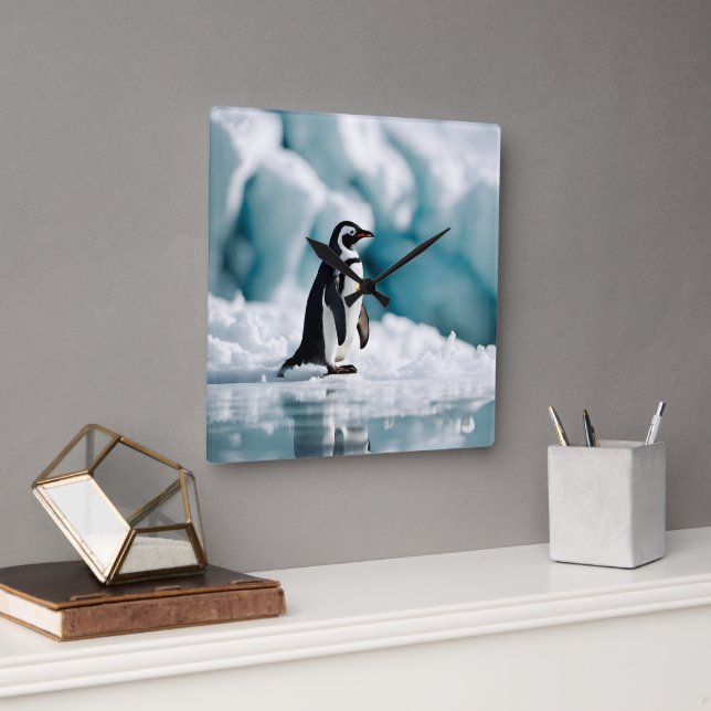 Penguin On Iceberg Square Wall Clock (Office)