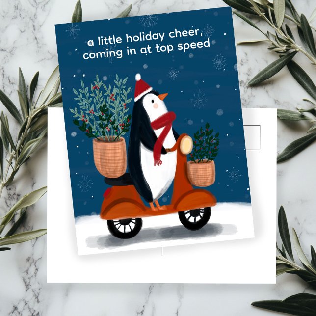 Penguin on Scooter Cute Christmas Custom Holiday Postcard (Penguin on Scooter Cute Christmas Custom Holiday Postcard
)